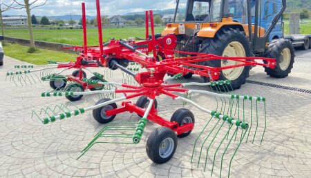 Agricola Calvo entrega hilerador ENORROSI 610 de 2 rotores con movimiento de hierba en el centro a GANADERÍA XULIANA S.C en entranbasaguas ( Guntin )